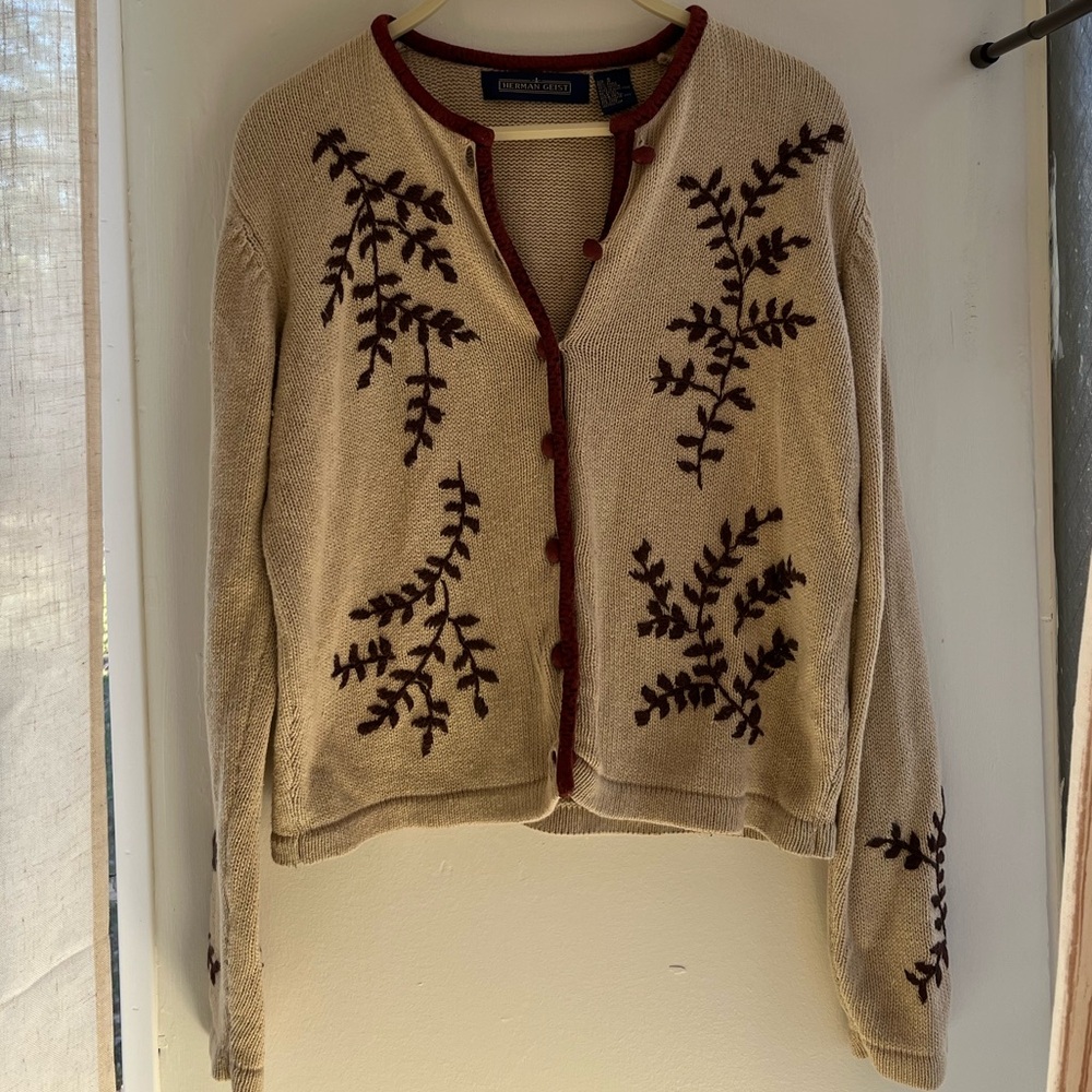 Herman Geist Vintage Cream and Burgundy Cardigan